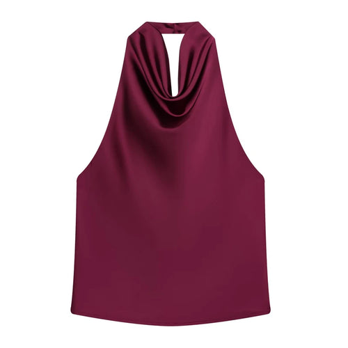 HXAO Halter Neck Women's Top Off Shoulder Satin Crop Top Women Summer