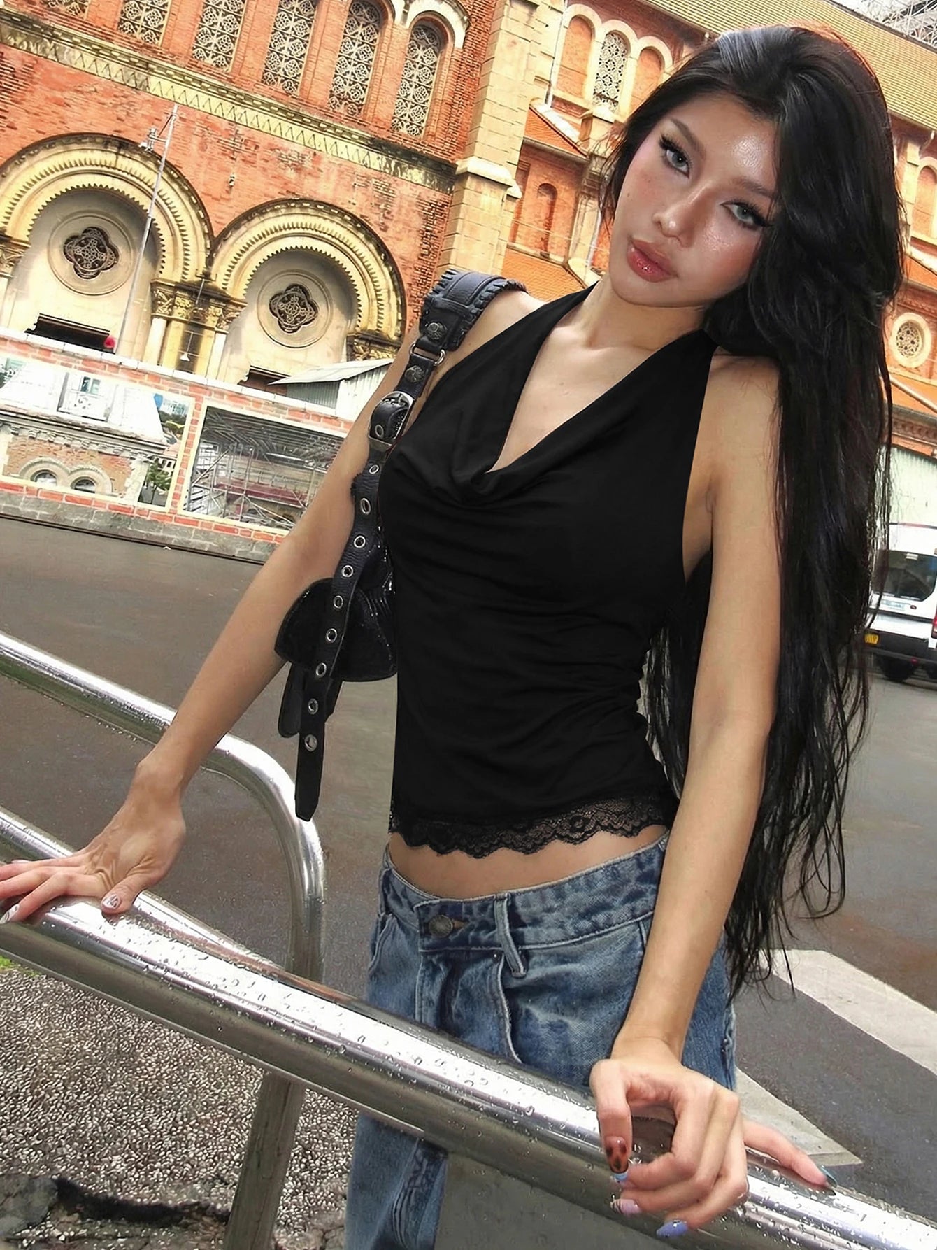 Dulzura Summer Fashion Sexy Halter Backless Lace Up Lace Ruffles