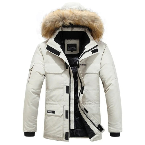 Fleece Winter Fur Hooded Parkas Men Duck Down Snow Jacket Windproof