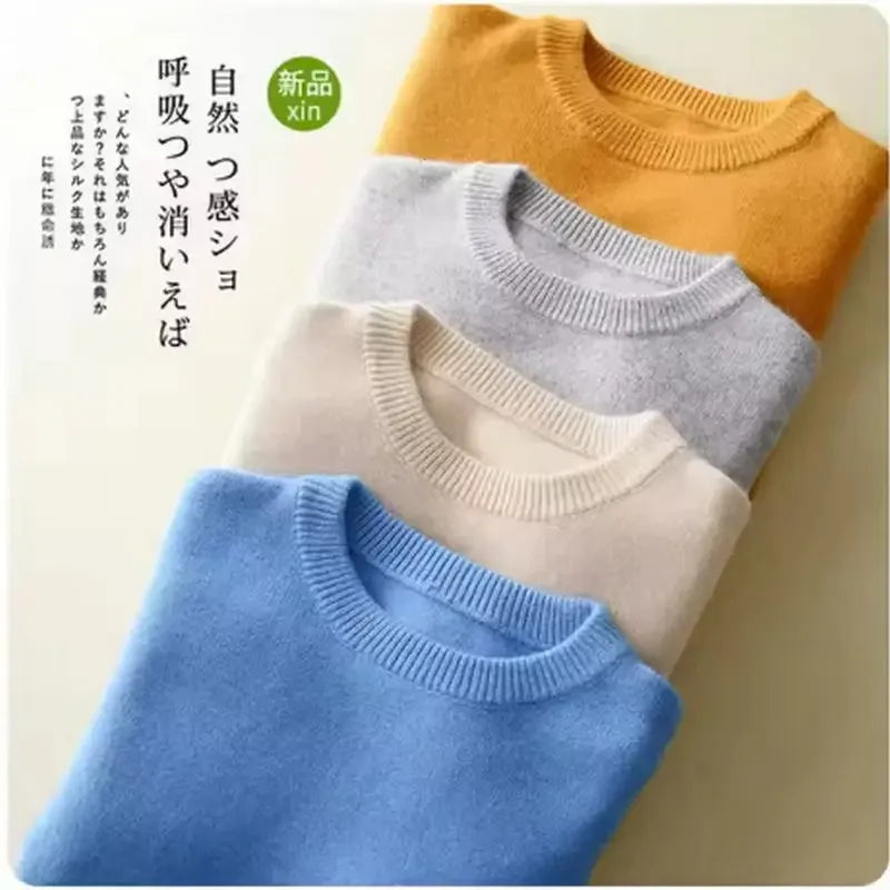 Woollen Sweater Autumn/Winter Korean Cashmere Men's  Top Solid O-Neck