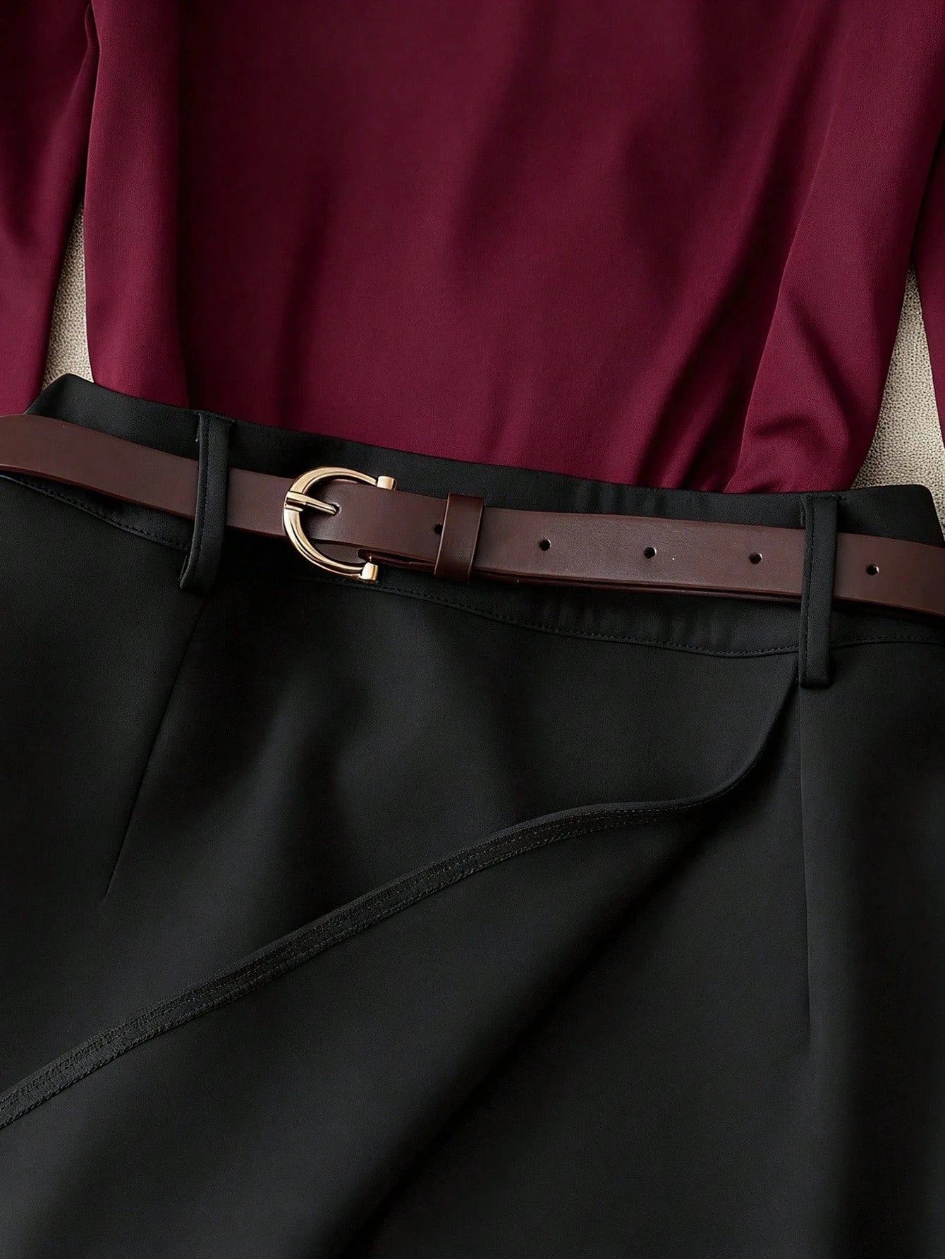 Women's Burgundy Off-Shoulder Long Sleeve Top & Black Skort Set,