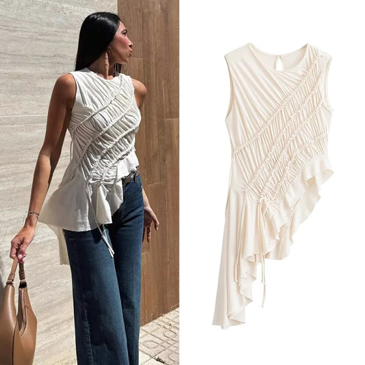 Women's Top 2026 New Fashion Spring Summer Asymmetrical Ruffle Top