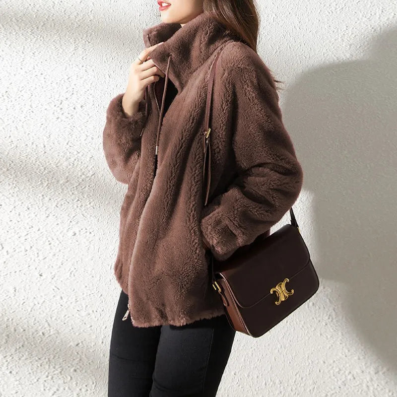 Women Autumn Winter Faux Fur Coats Zipper Cardigan Plush Thick Warm