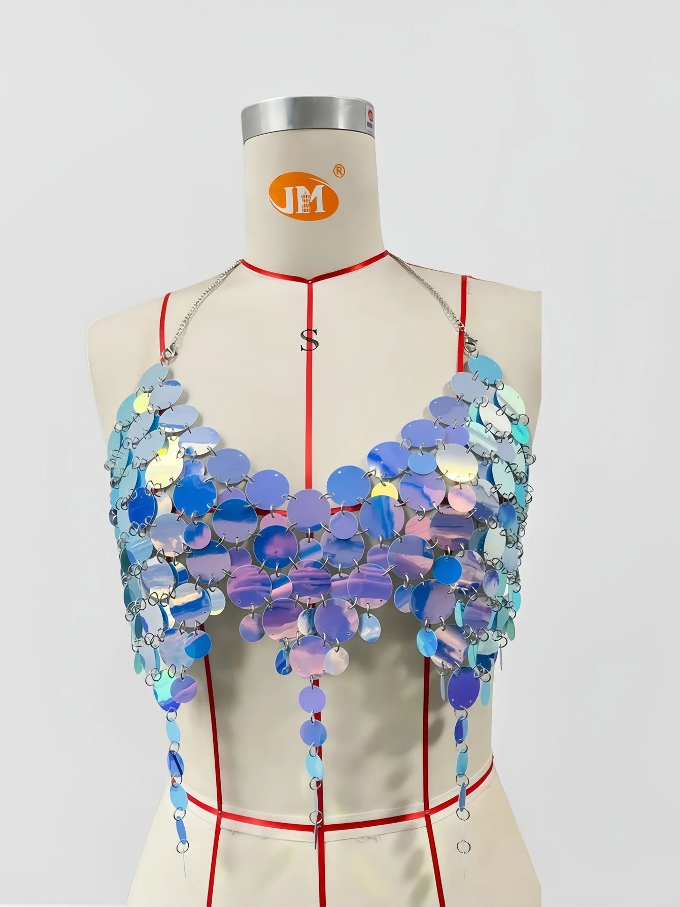 Womens Glittery Sequin Bra Top for Pole Dancing Halter V Neck Backless