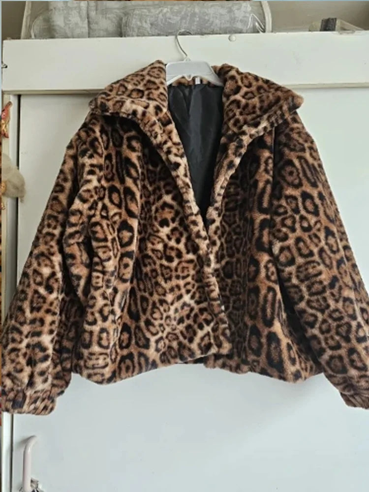 Casual Loose Outerwear Autumn Winter Woman Tops New Fashion Leopard