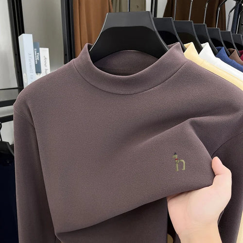 Autumn Winter New Men's Half High Collar Velvet Long Sleeve T-Shirt