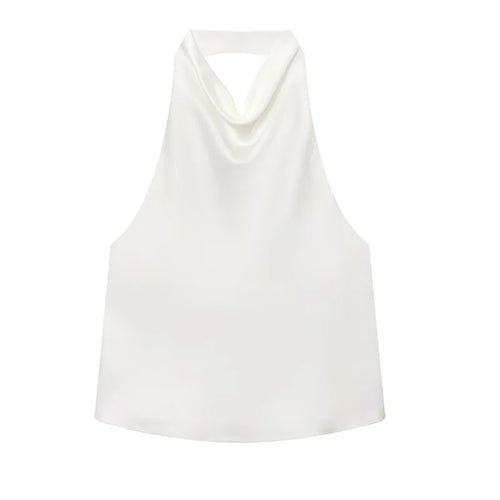 HXAO Halter Neck Women's Top Off Shoulder Satin Crop Top Women Summer