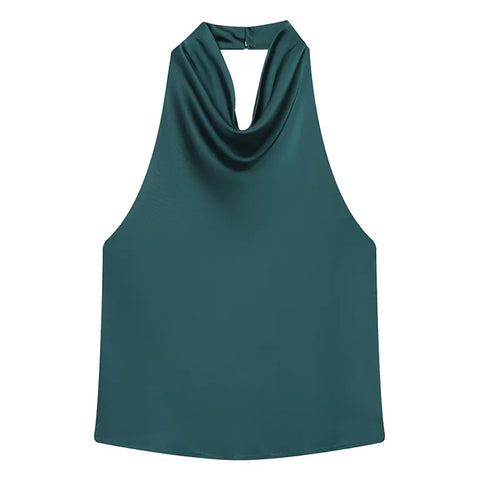 HXAO Halter Neck Women's Top Off Shoulder Satin Crop Top Women Summer