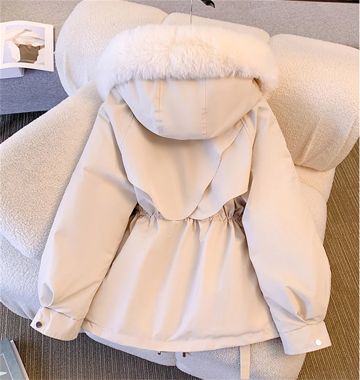 Women Autumn Winter Fashion Coats Korean Hooded Drawstring Padded