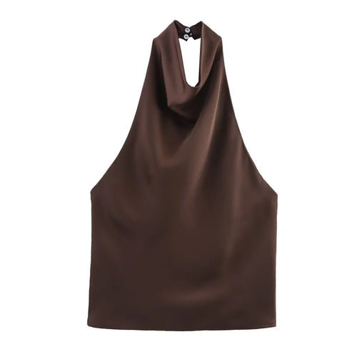 ETJ Women's 2026 Spring Cowl Neck Sleeveless Top Satin Backless Halter