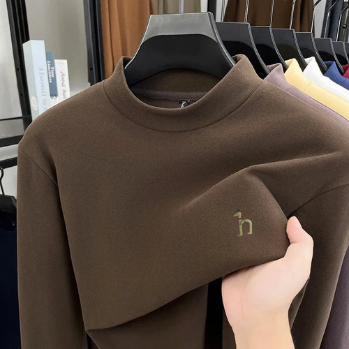 Autumn Winter New Men's Half High Collar Velvet Long Sleeve T-Shirt