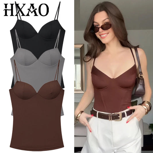 HXAO Burgundy Slip Top Women Summer Corset Tanks & Camis Fashion