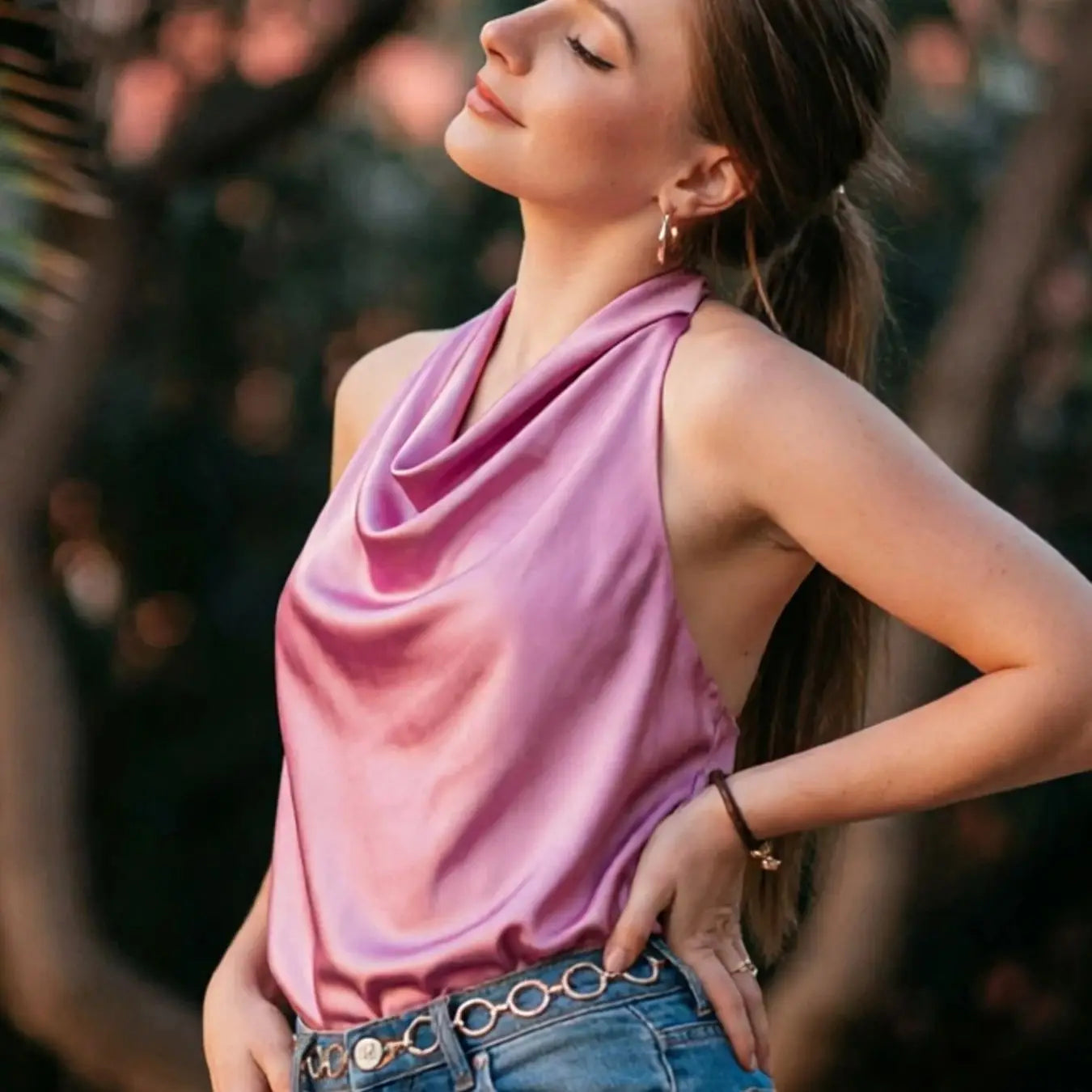 HXAO Halter Neck Women's Top Off Shoulder Satin Crop Top Women Summer