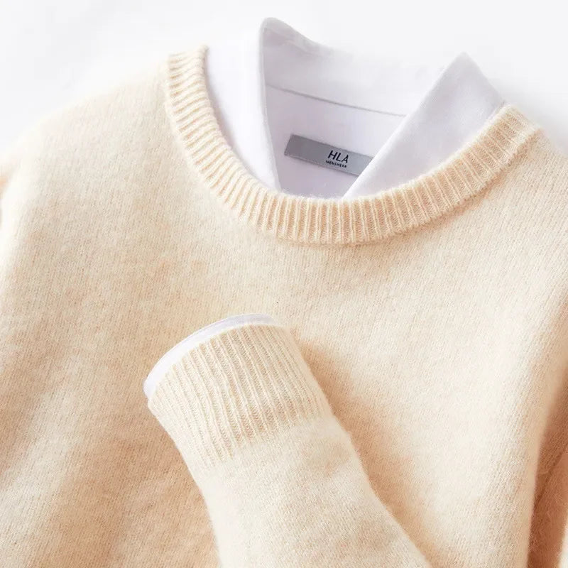 Woollen Sweater Autumn/Winter Korean Cashmere Men's  Top Solid O-Neck