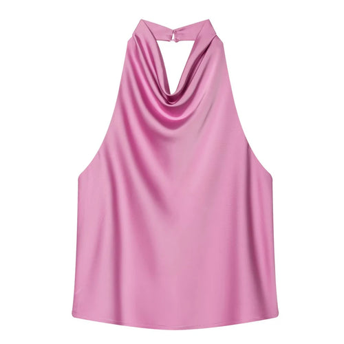HXAO Halter Neck Women's Top Off Shoulder Satin Crop Top Women Summer