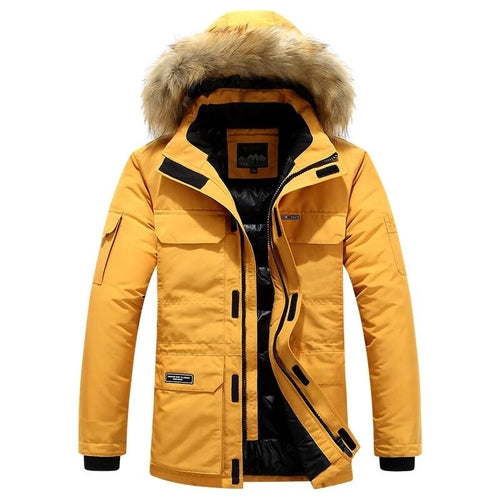 Fleece Winter Fur Hooded Parkas Men Duck Down Snow Jacket Windproof