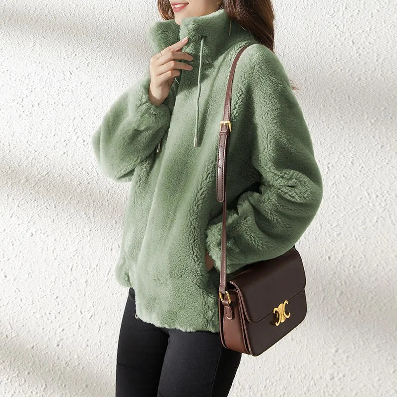 Women Autumn Winter Faux Fur Coats Zipper Cardigan Plush Thick Warm