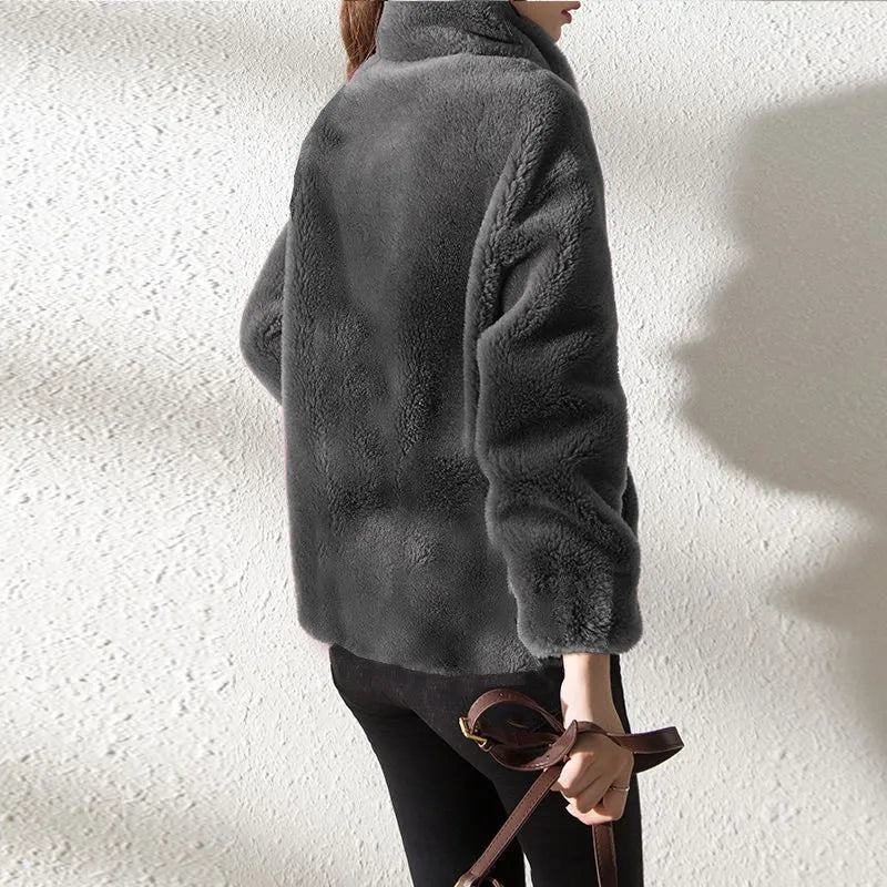 Women Autumn Winter Faux Fur Coats Zipper Cardigan Plush Thick Warm
