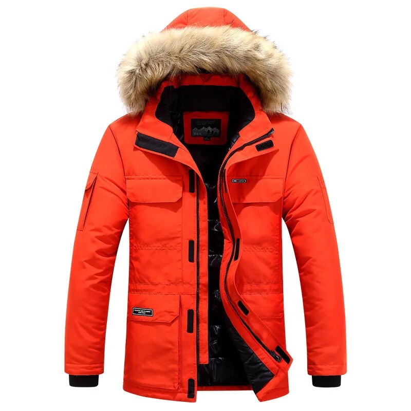Fleece Winter Fur Hooded Parkas Men Duck Down Snow Jacket Windproof