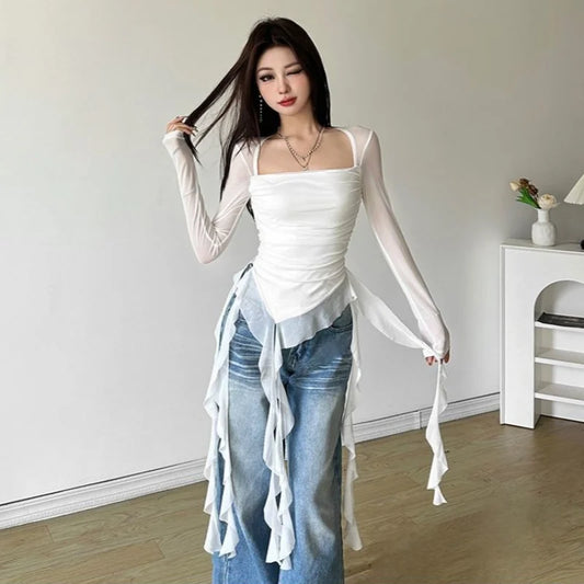 Ruffle Long Sleeve T-shirt