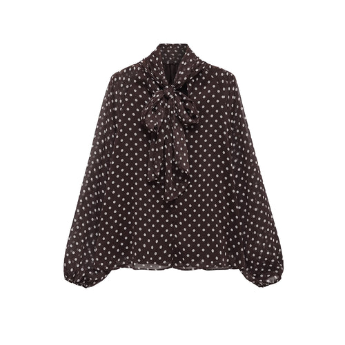 HH Polka Dot Shirts For Women Elegant Fashion Long Sleeve Scarf Collar