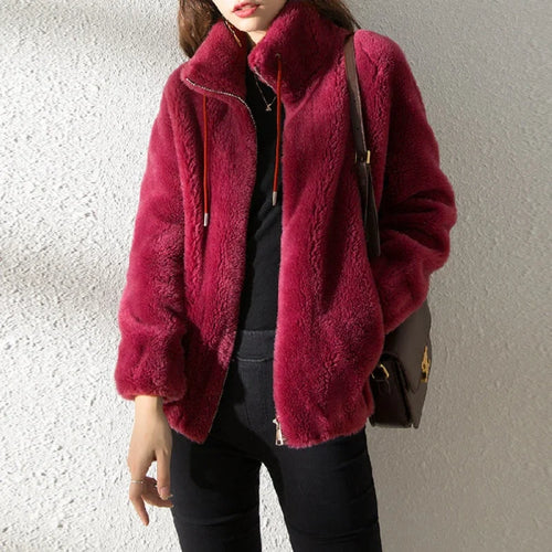 Women Autumn Winter Faux Fur Coats Zipper Cardigan Plush Thick Warm
