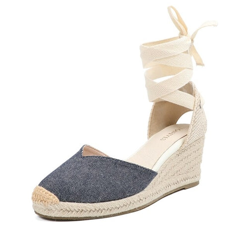 Summer Women's High Heeled Thick Sandals Comfortable Wrap Toe Slope