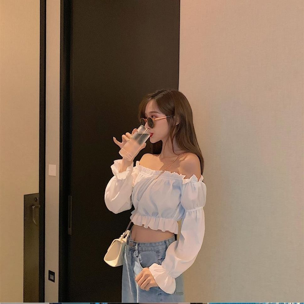 Women Top Sexy Blouse Off Shoulder Top Long Sleeve Club Party White
