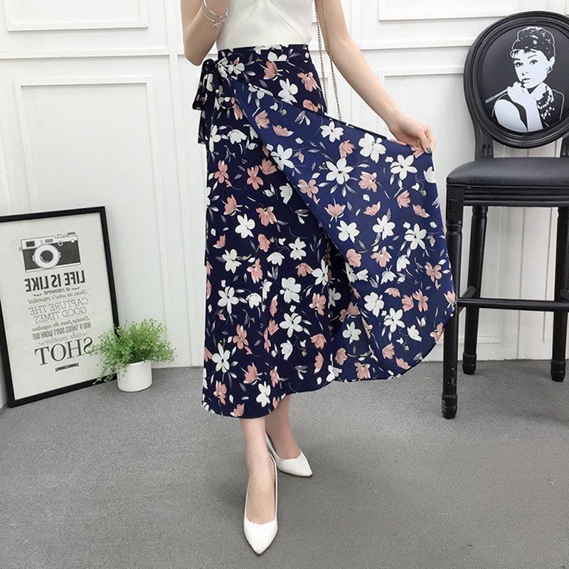 High Waist Chiffon A-Line Skirt with Lining