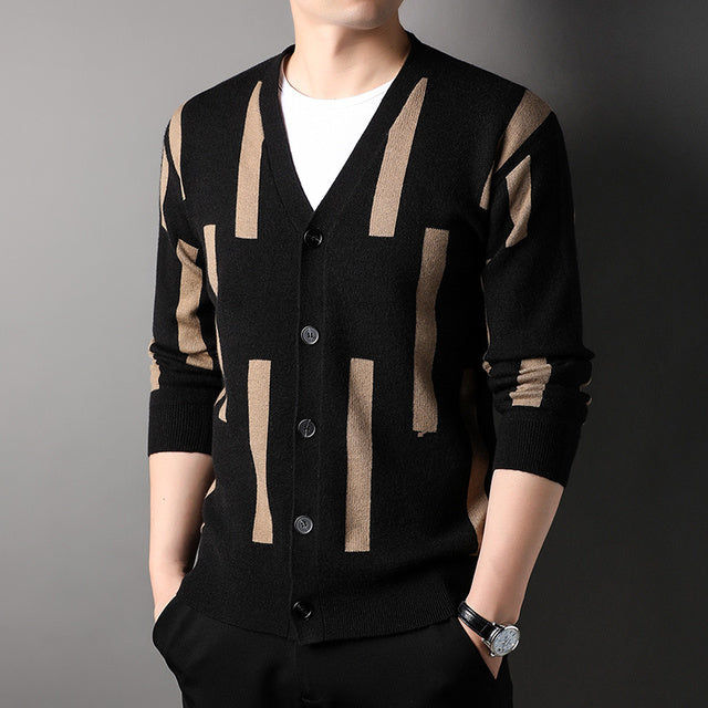 Korean Graphic Knit Cardigan for Men - Casual Sweater