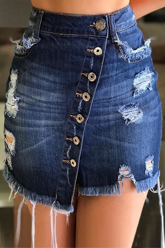Ripped A-Line Denim Skirt