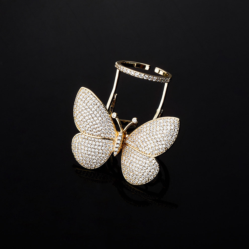 Butterfly Design Zircon Ring for Women, Adjustable