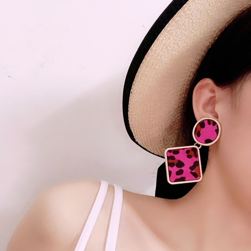 Geometric Leopard Print Earrings - Chic Korean Style