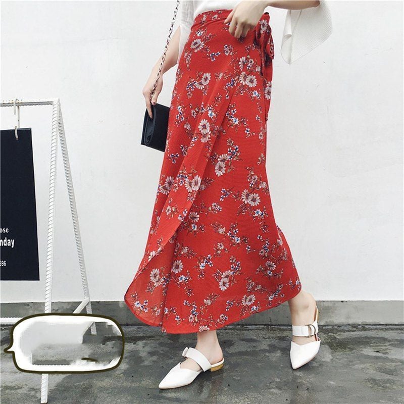 High Waist Chiffon A-Line Skirt with Lining