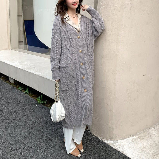 Mid-Length Mohair Knitted Cardigan Jacket for Women