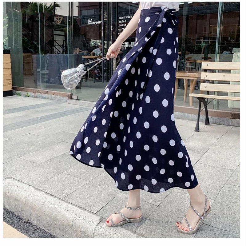 High Waist Chiffon A-Line Skirt with Lining