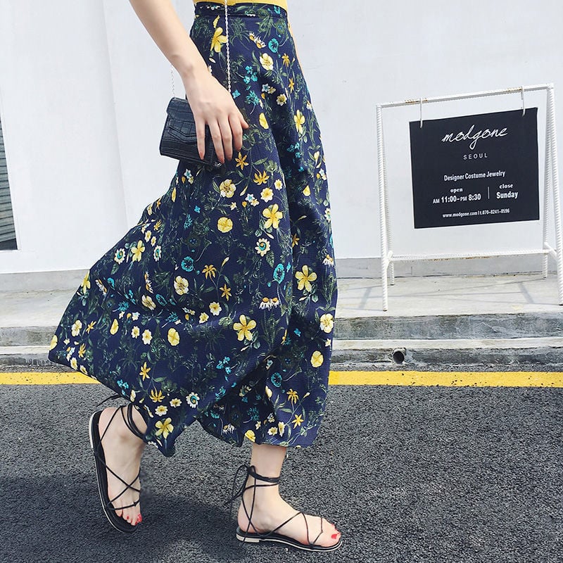 High Waist Chiffon A-Line Skirt with Lining