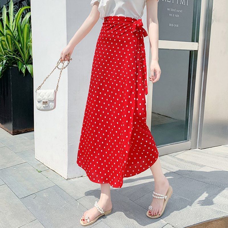 High Waist Chiffon A-Line Skirt with Lining