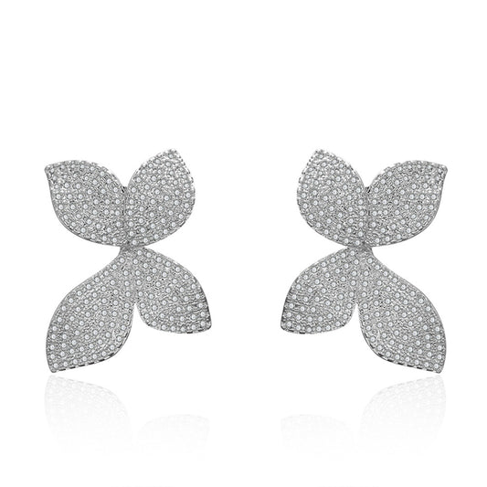 Clover Flower Stud Earrings with Rhinestones