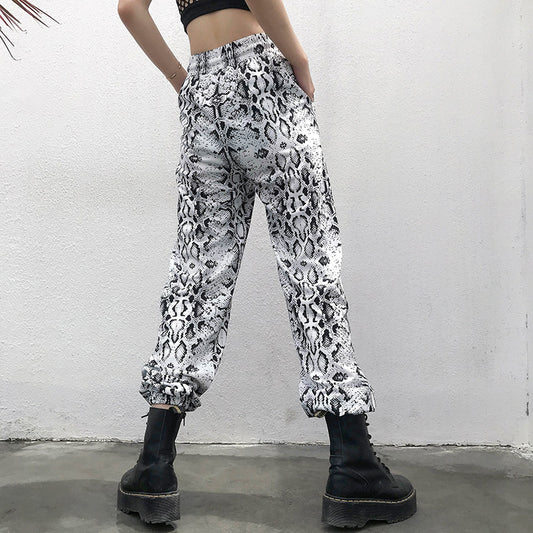 Snake Print Loose Fit Jogger Pants for Women