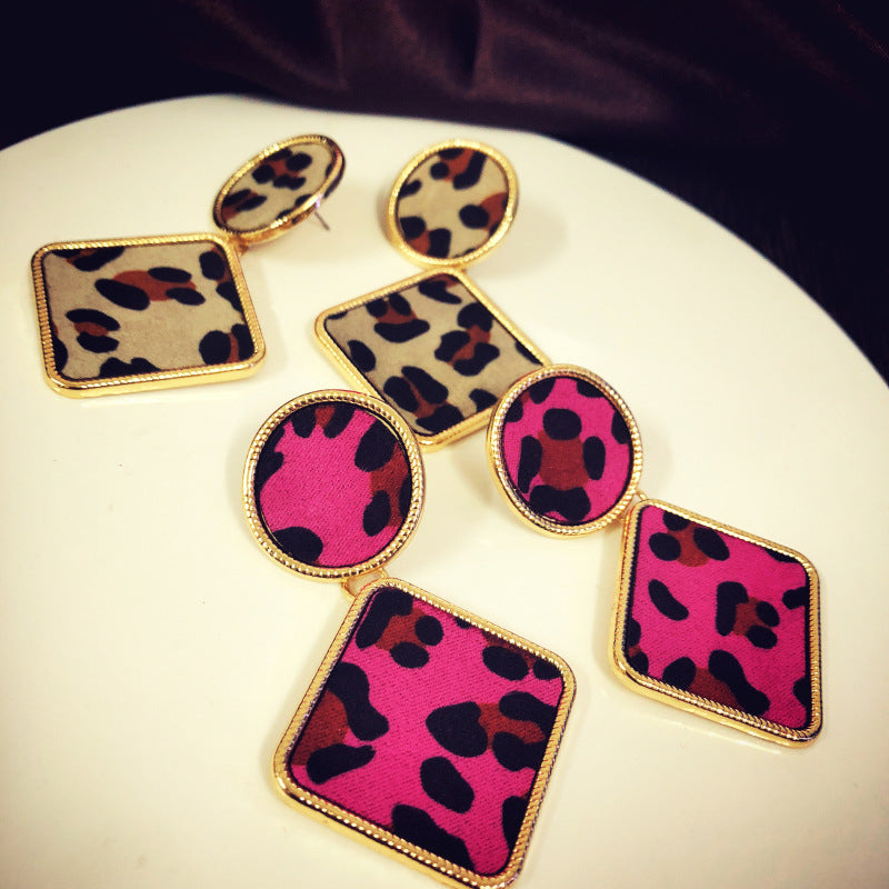 Geometric Leopard Print Earrings - Chic Korean Style