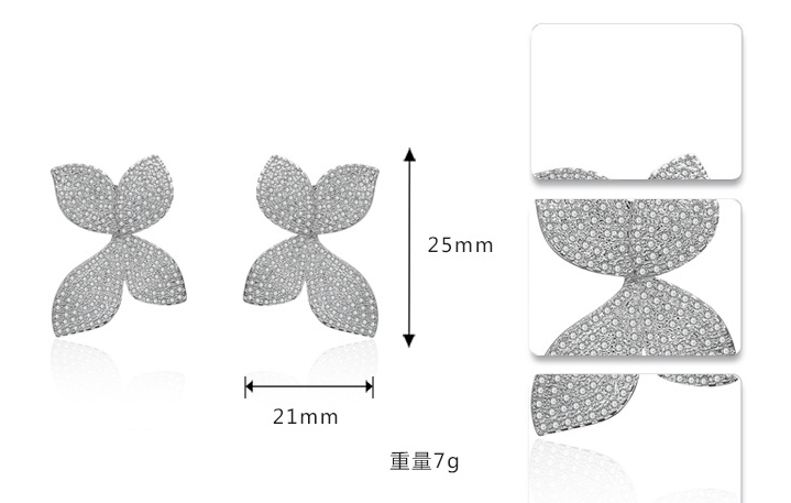 Clover Flower Stud Earrings with Rhinestones