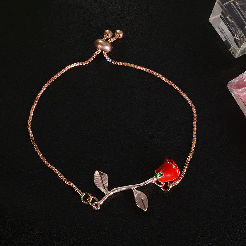Multi-color Delicate Rose Pendant Bracelet for Women