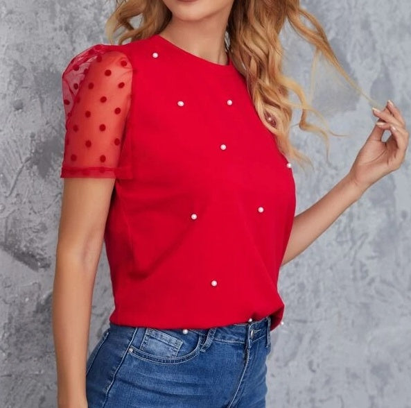 Red Net Sleeves Top