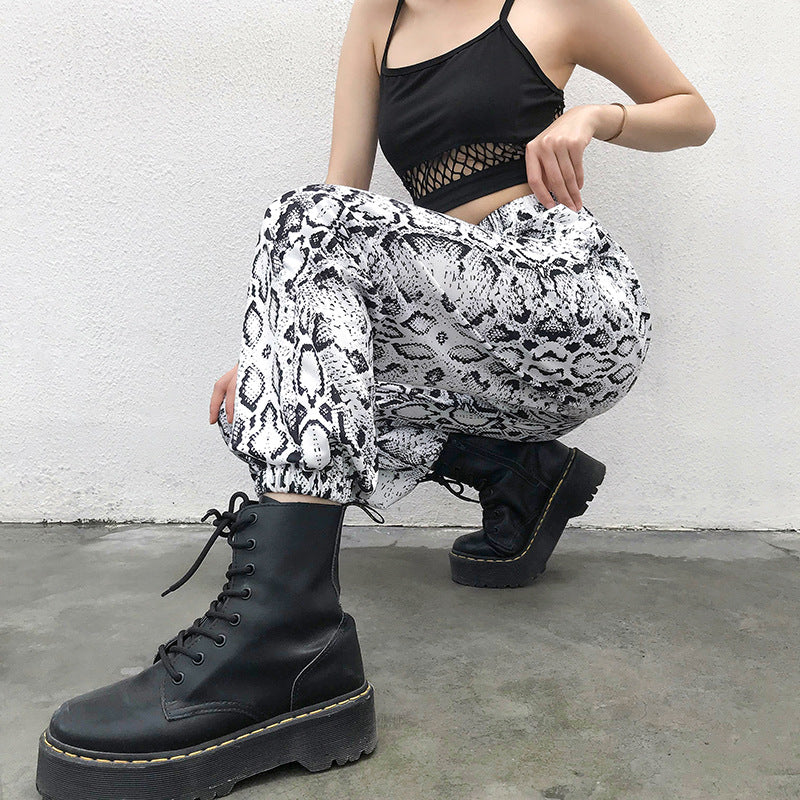 Snake Print Loose Fit Jogger Pants for Women