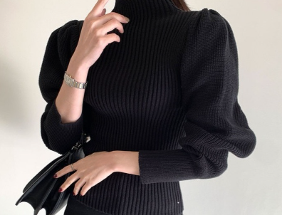 Slim Fit Women's Pullover Sweater with Puff Sleeves