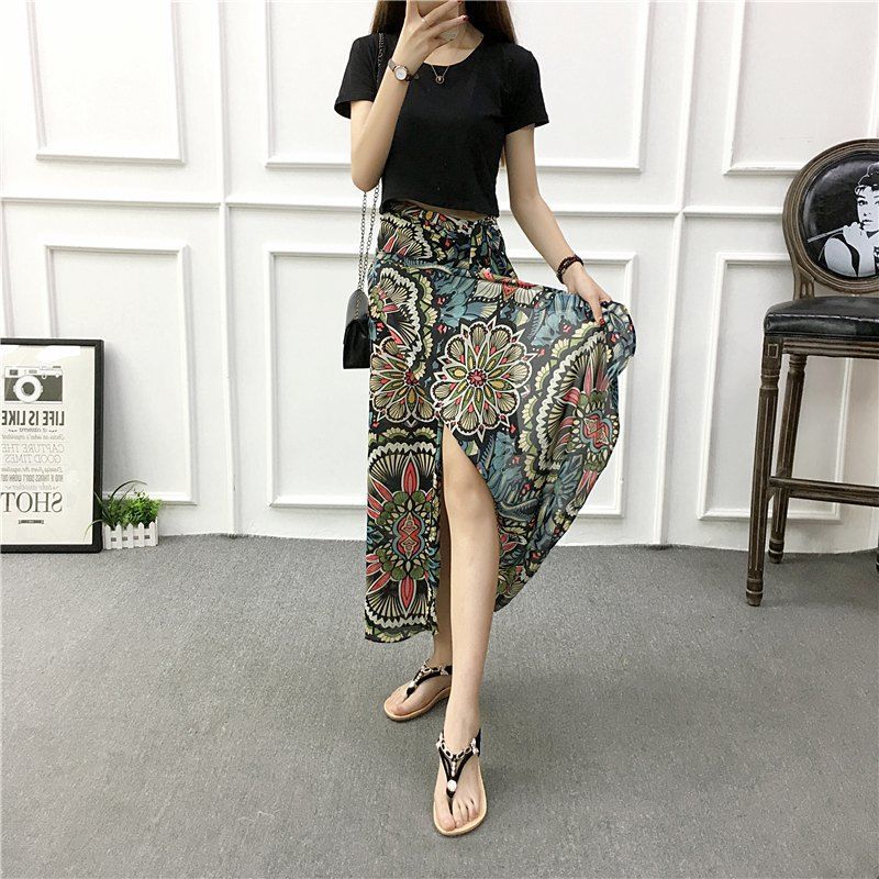 High Waist Chiffon A-Line Skirt with Lining