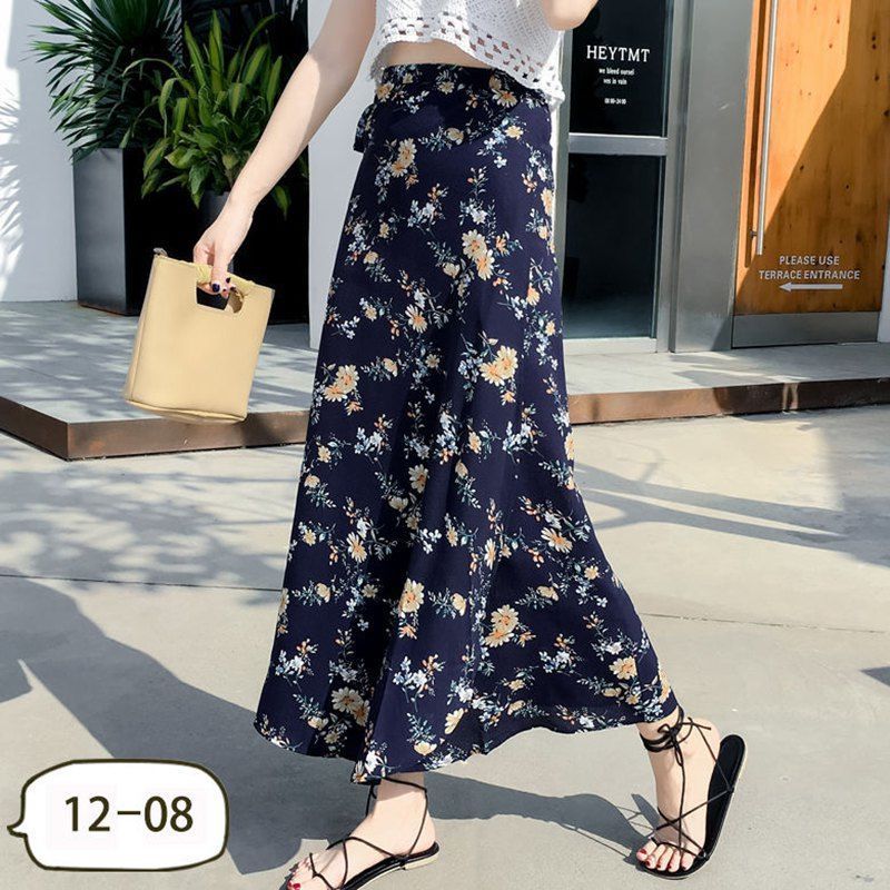 High Waist Chiffon A-Line Skirt with Lining