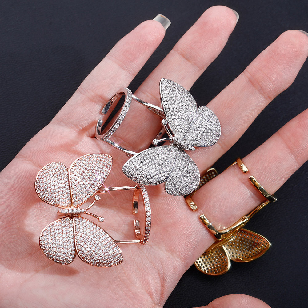 Butterfly Design Zircon Ring for Women, Adjustable