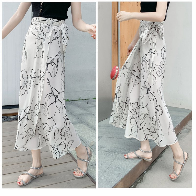 High Waist Chiffon A-Line Skirt with Lining